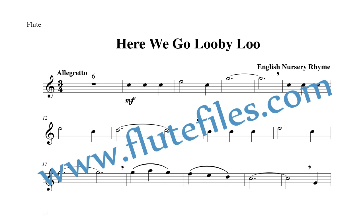 Flute part for Here We Go Looby Loo flute solo sheet music