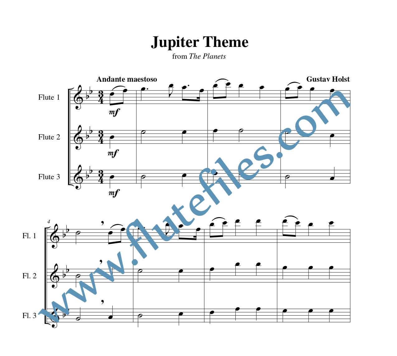 Jupiter Theme flute trio sheet music by Holst