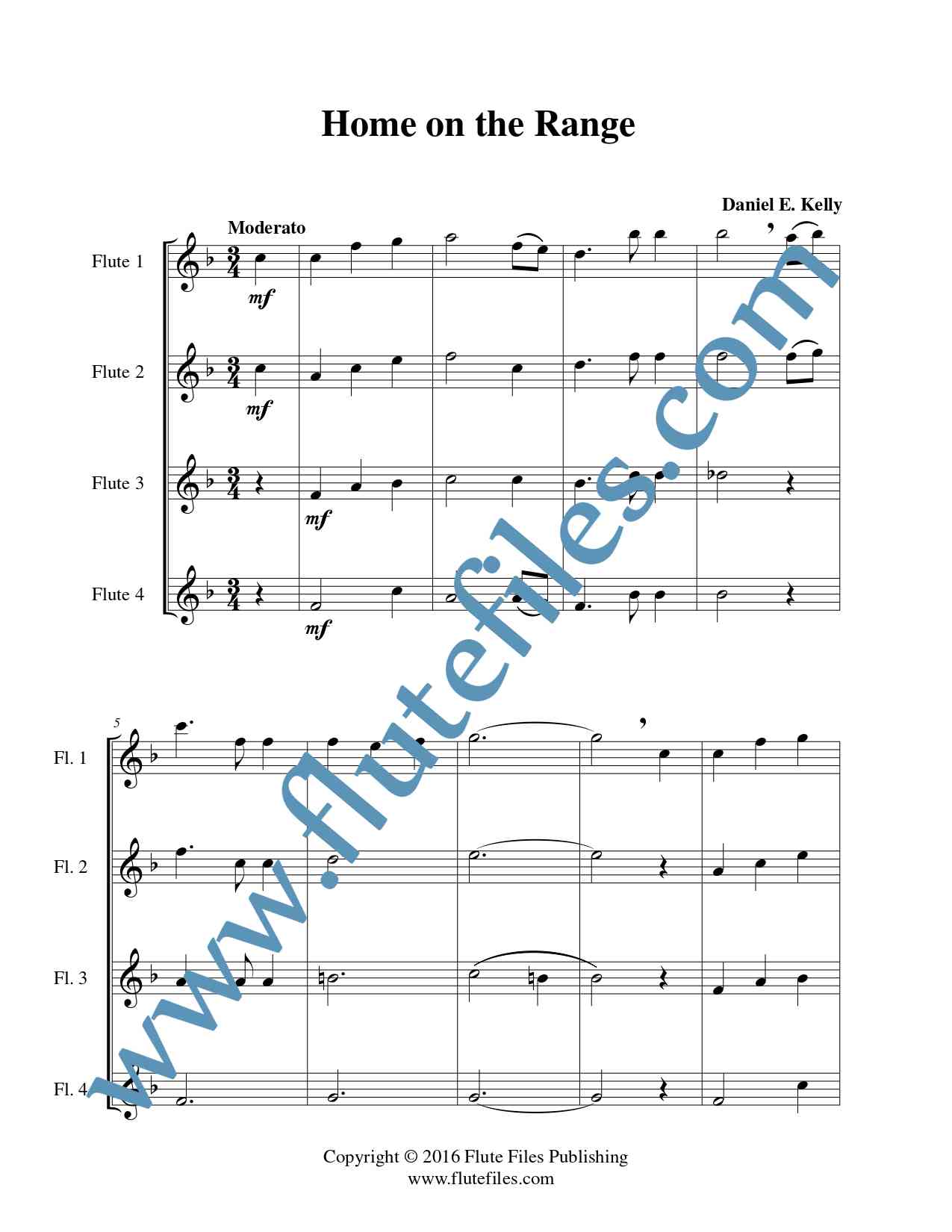 Home on the Range flute quartet sheet music