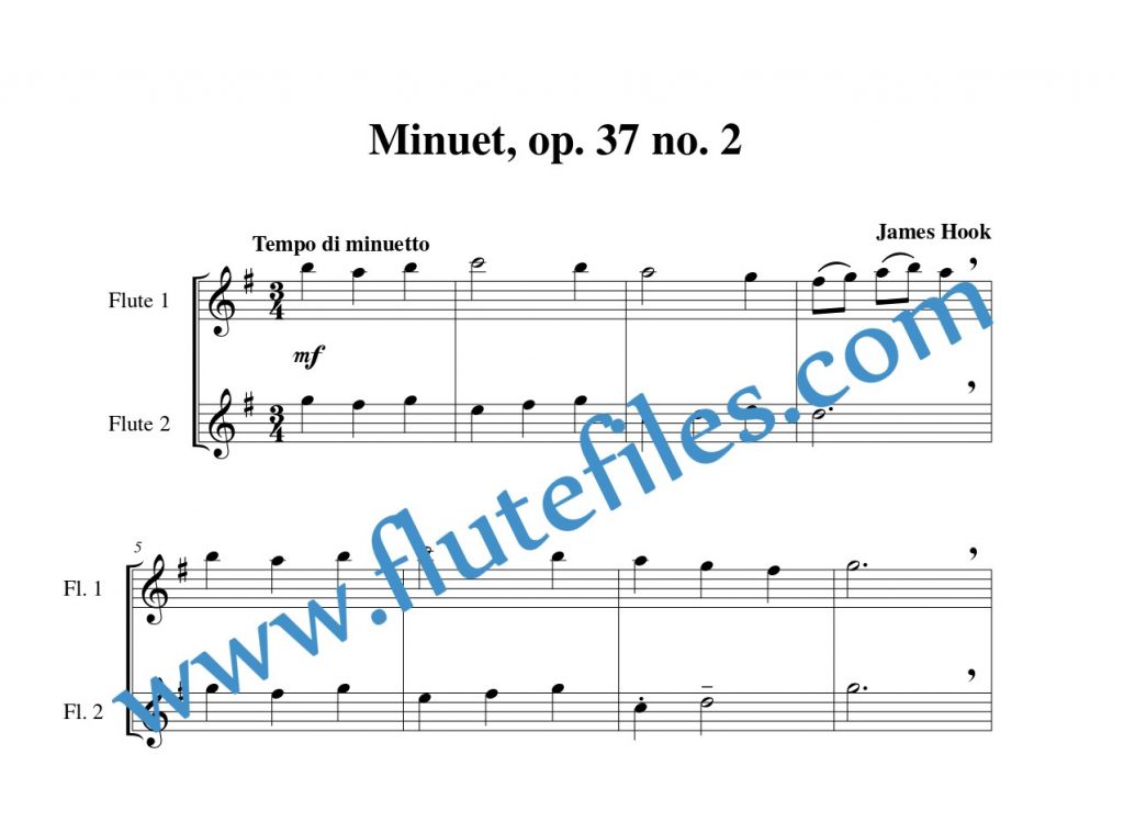 Minuet, op. 37 no. 2 flute duet sheet music by Hook