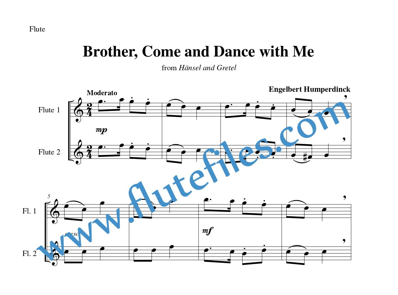 Flute part for Brother, Come and Dance with Me flute duet and piano sheet music by Humperdinck