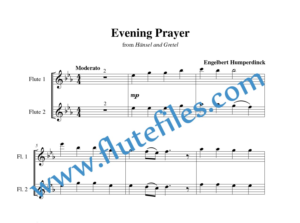 Flute part for Evening Prayer flute duet and piano sheet music by Humperdinck