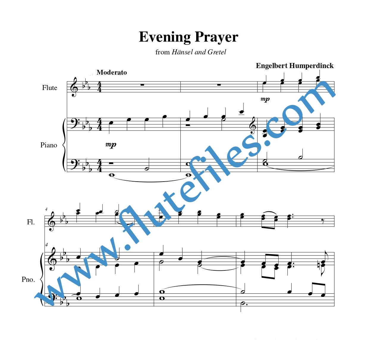 Piano accompaniment part for Evening Prayer flute duet and piano sheet music by Humperdinck