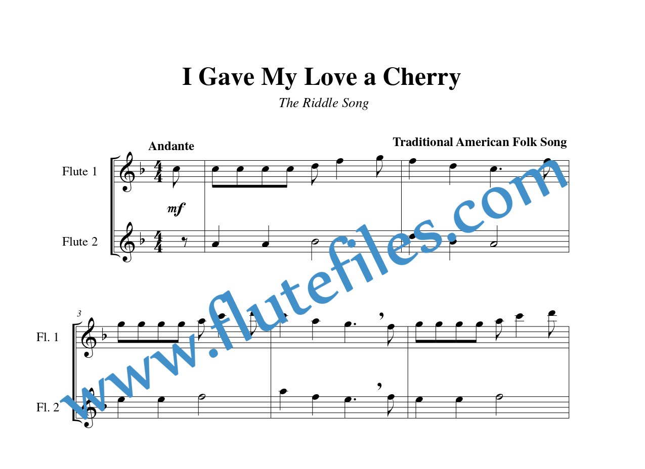 I Gave My Love a Cherry flute duet sheet music