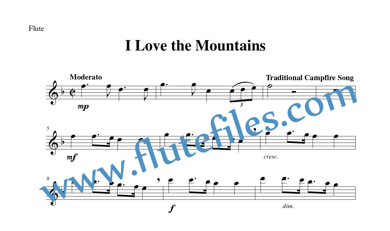 Flute part for I Love the Mountains flute solo sheet music
