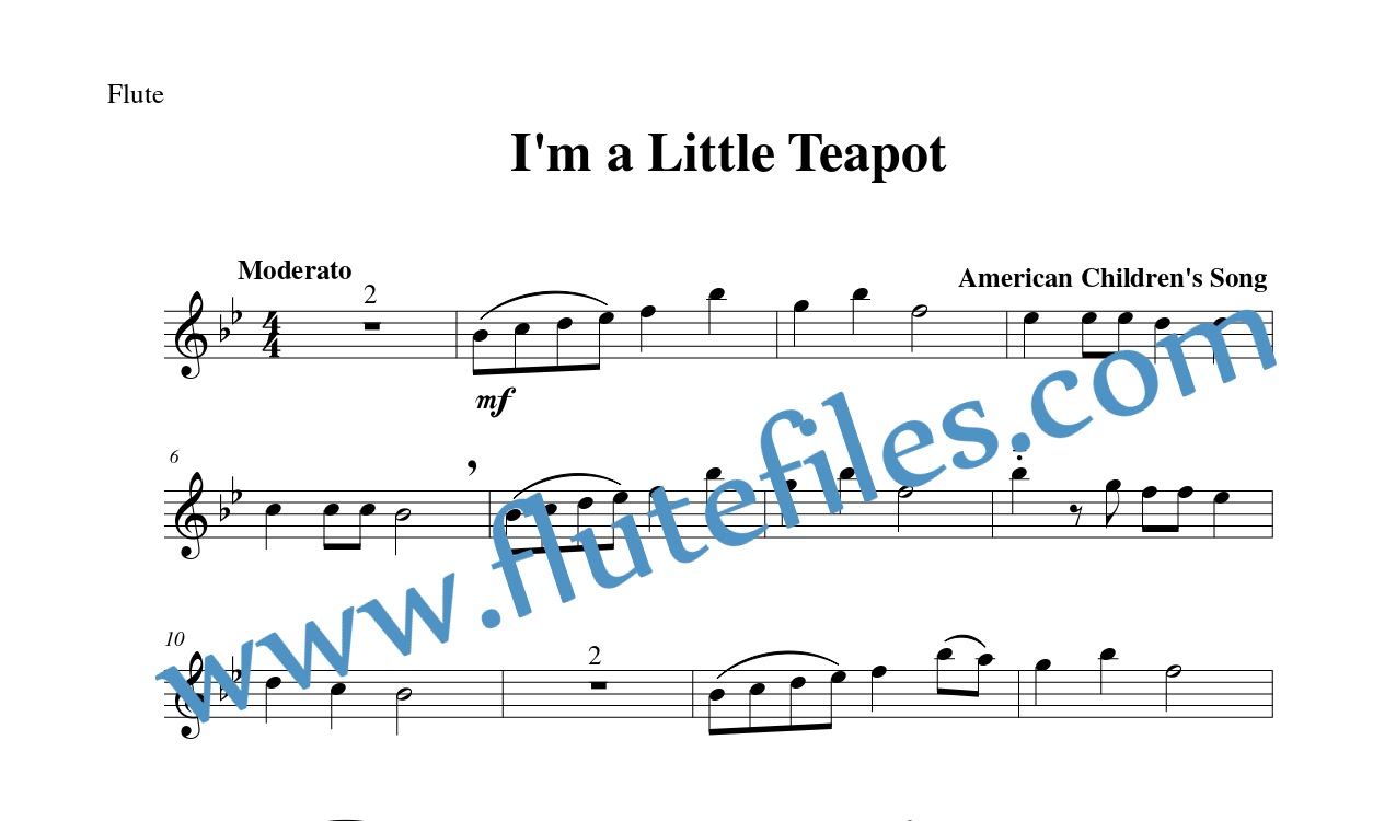 Flute part for I’m a Little Teapot flute solo sheet music