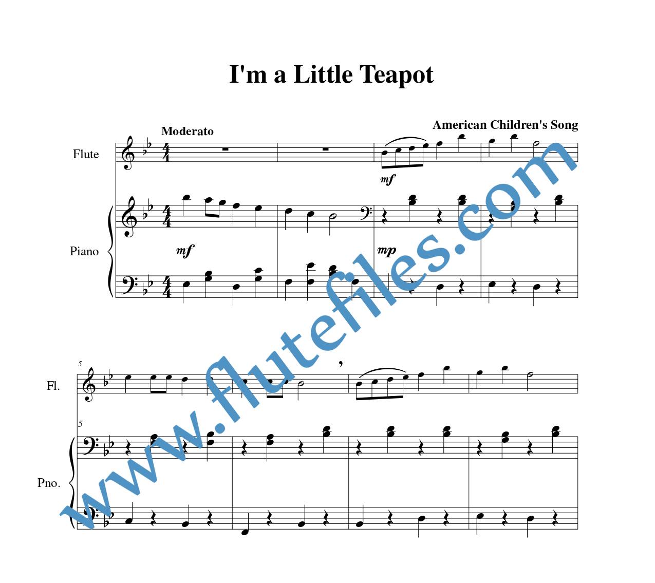 Piano accompaniment for I’m a Little Teapot flute solo sheet music