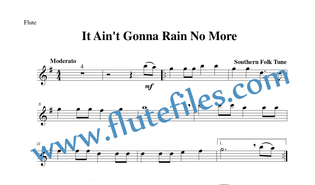 Flute part for It Aint Gonna Rain No More flute solo sheet music