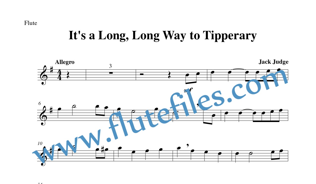 Flute part for Its a Long, Long Way to Tipperary flute solo sheet music