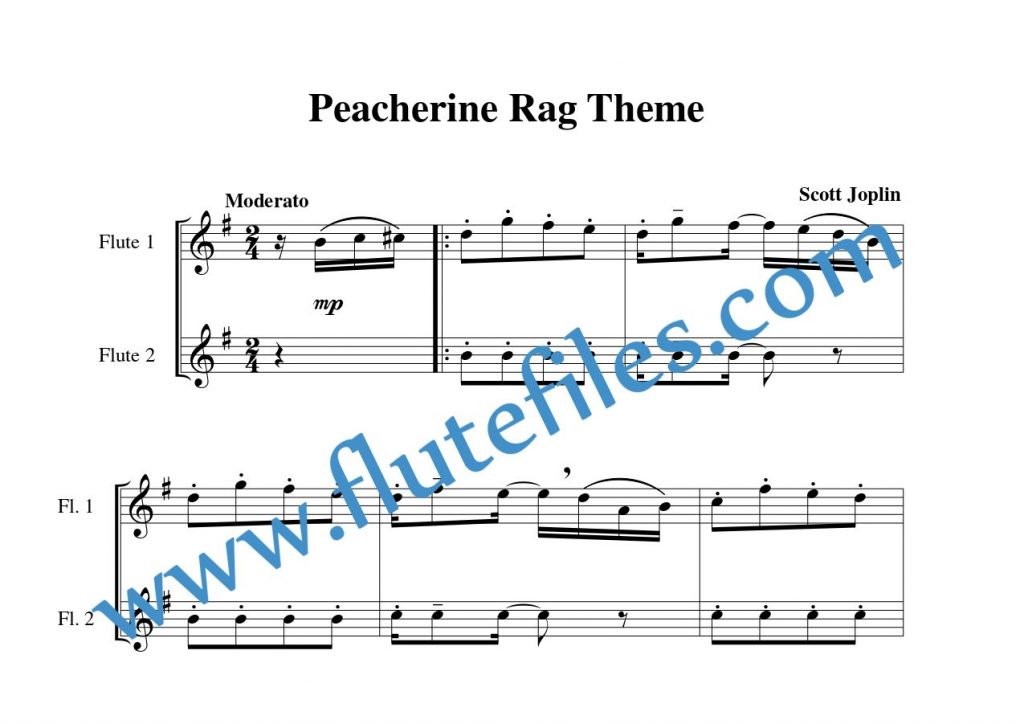 Peacherine Rag Theme flute duet sheet music by Joplin
