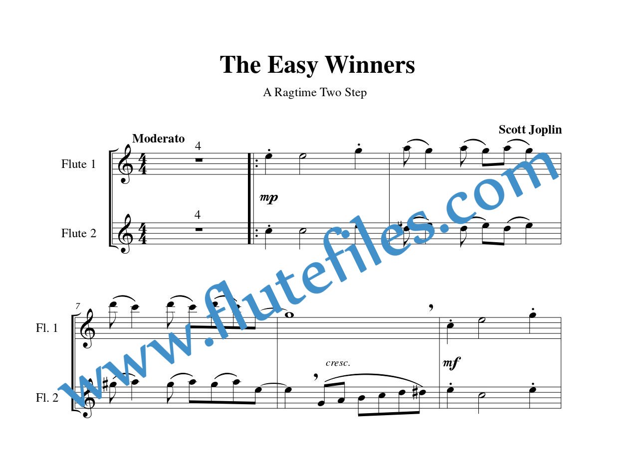 Flute part for The Easy Winners flute duet and piano sheet music by Joplin