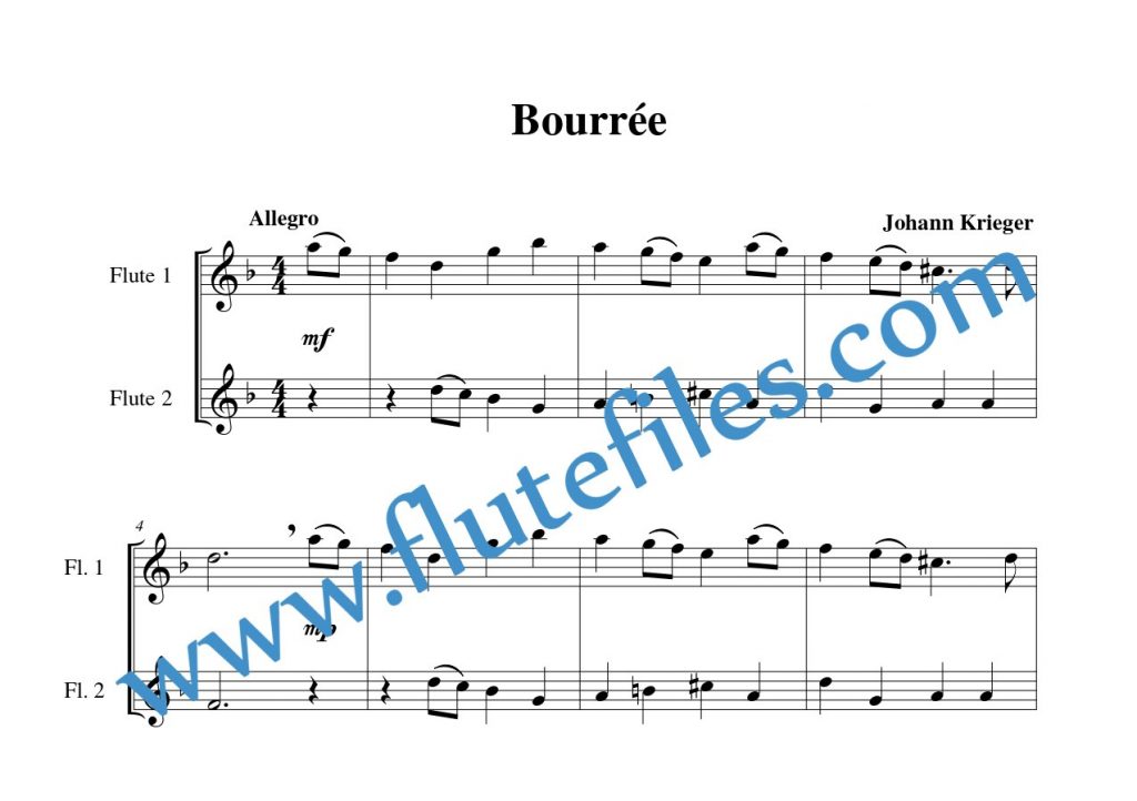 Bourrée flute duet sheet music by Krieger
