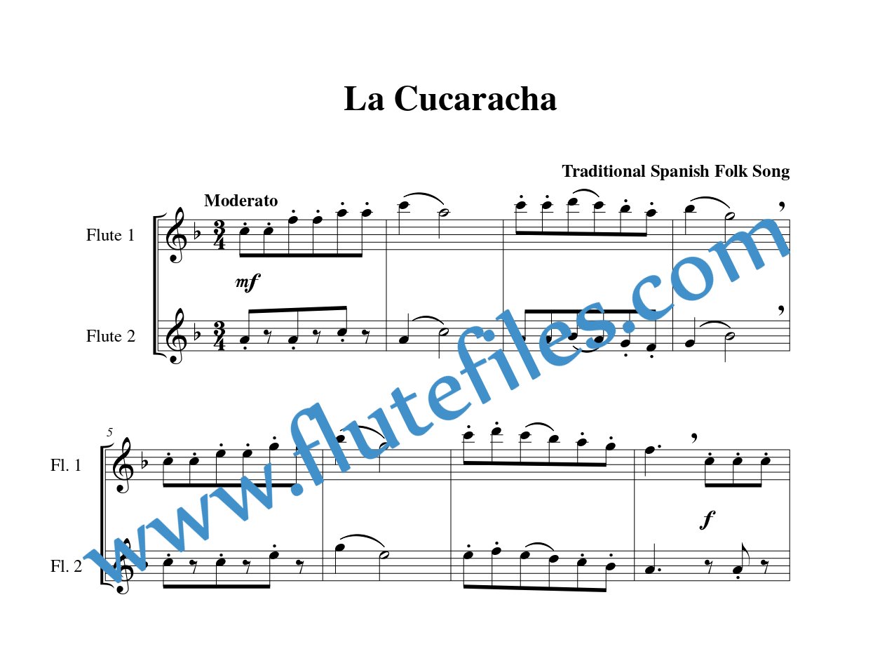 La Cucaracha flute duet sheet music