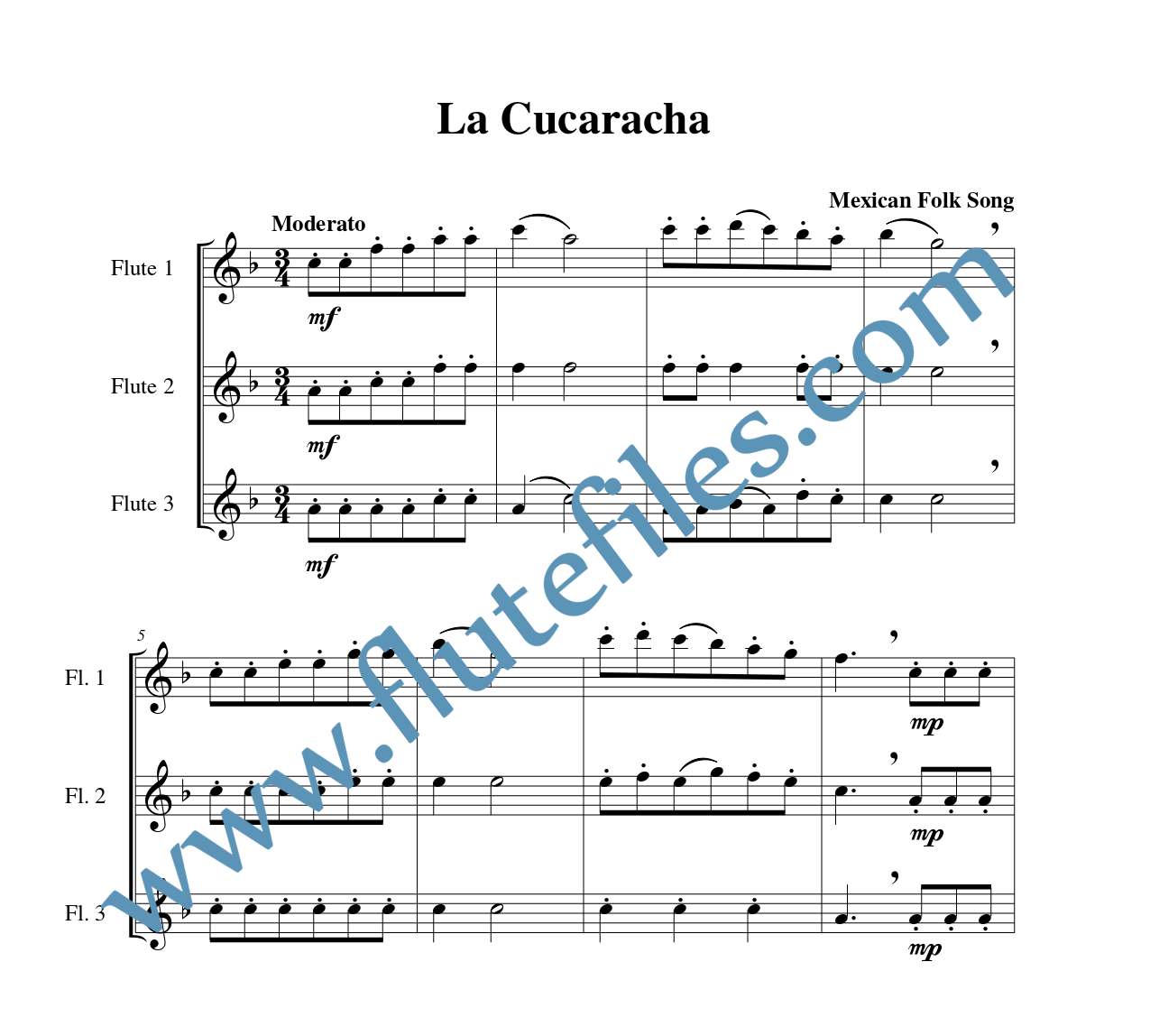 La Cucaracha flute trio sheet music