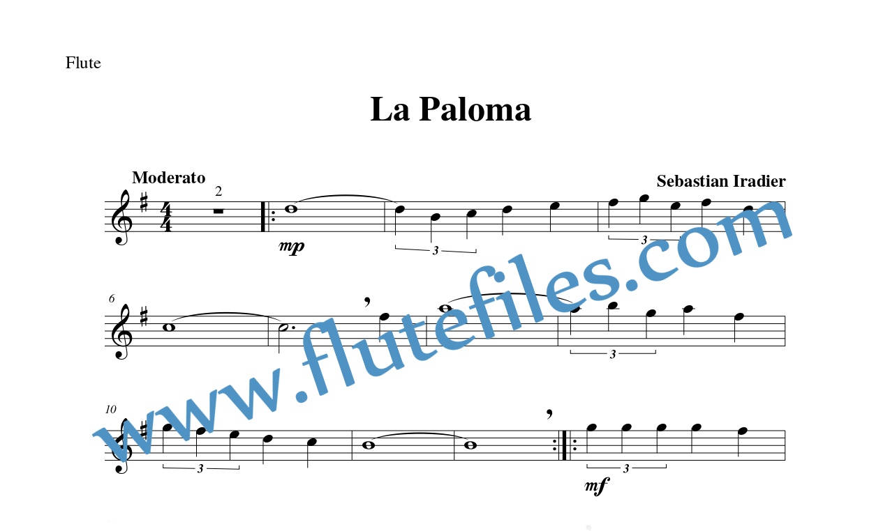 Flute part for La Paloma flute solo sheet music