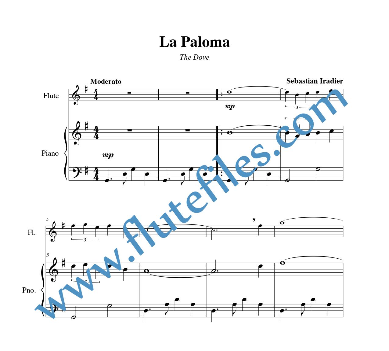 Piano accompaniment for La Paloma flute solo sheet music
