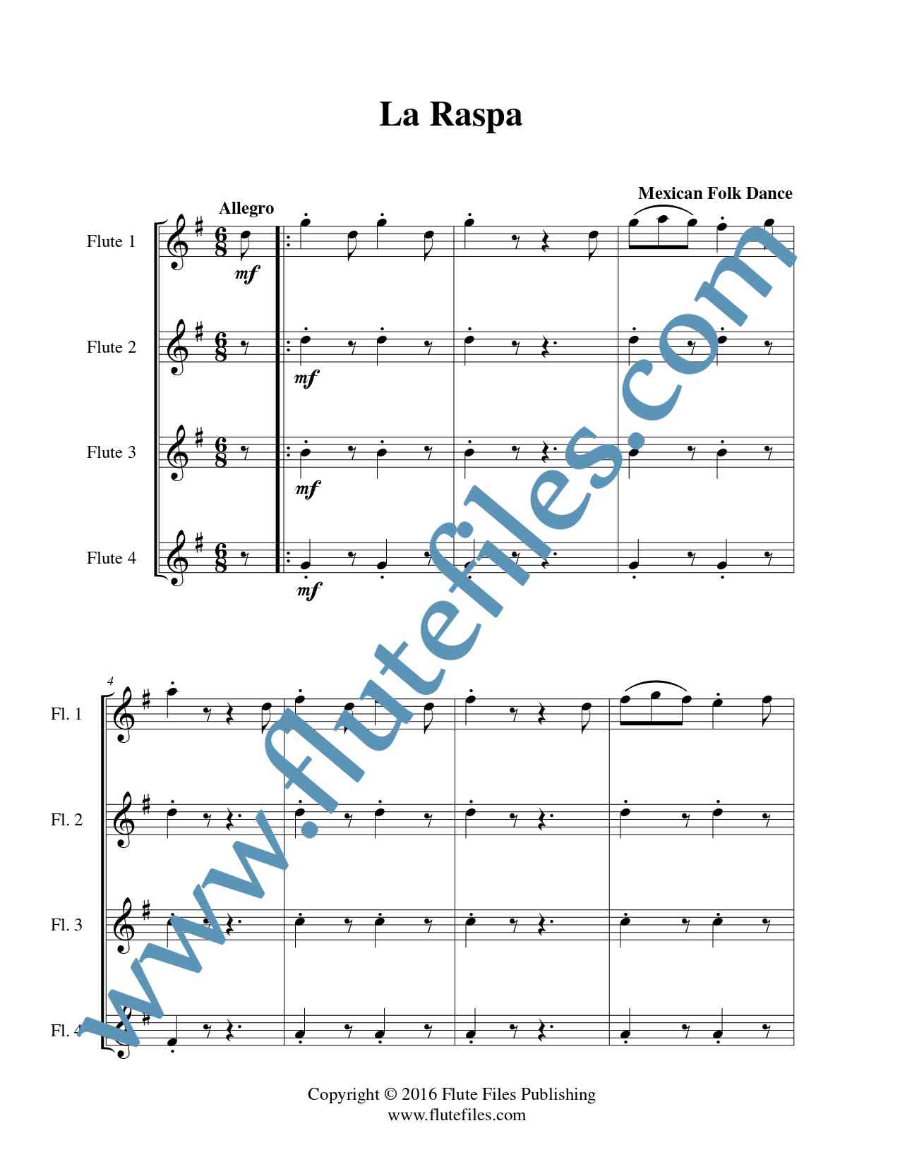 La Raspa flute quartet sheet music
