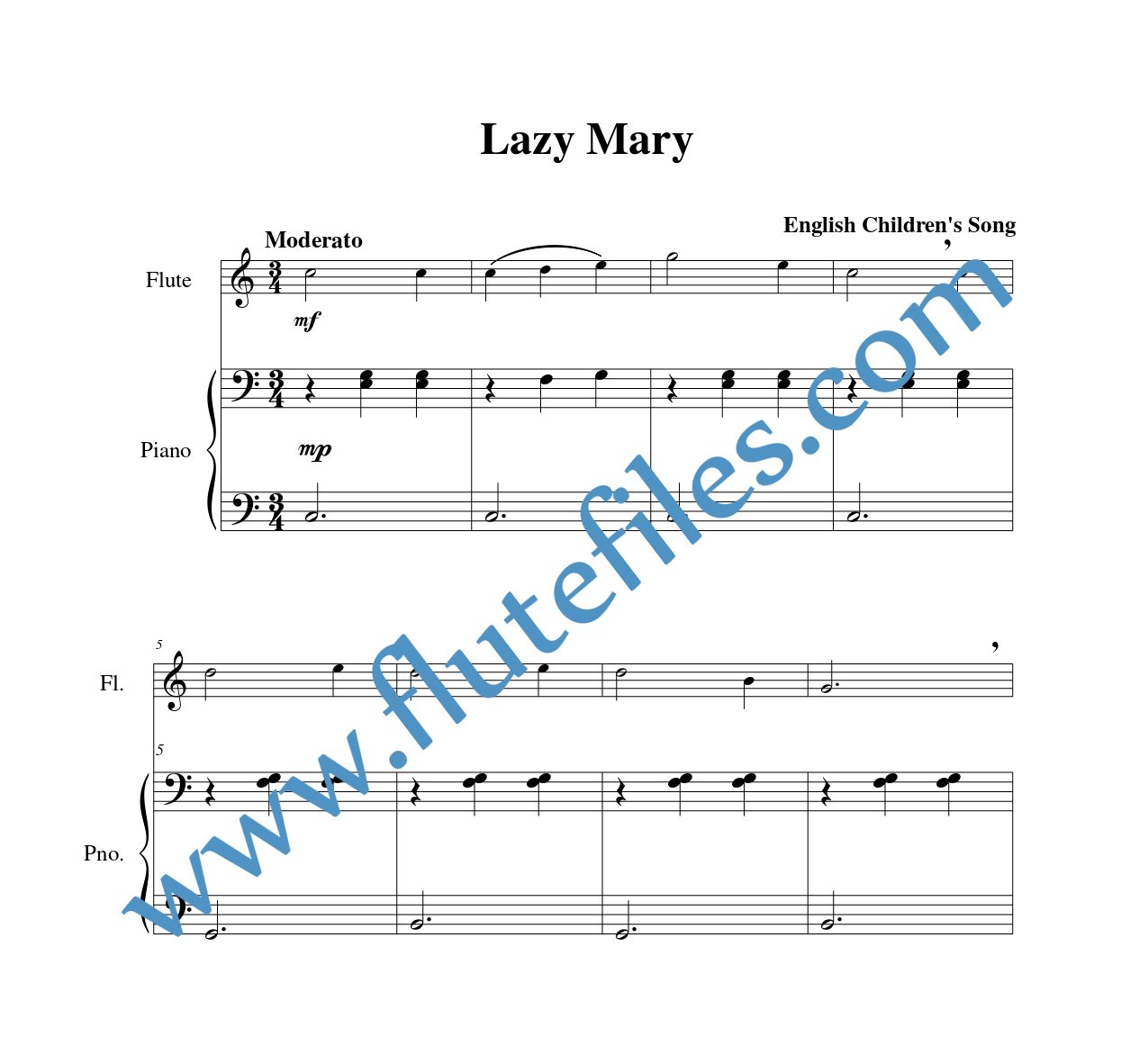 Piano accompaniment for Lazy Mary flute solo sheet music