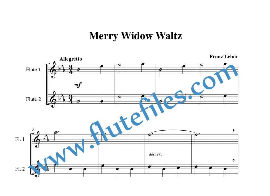 Merry Widow Waltz flute duet sheet music by Lehár