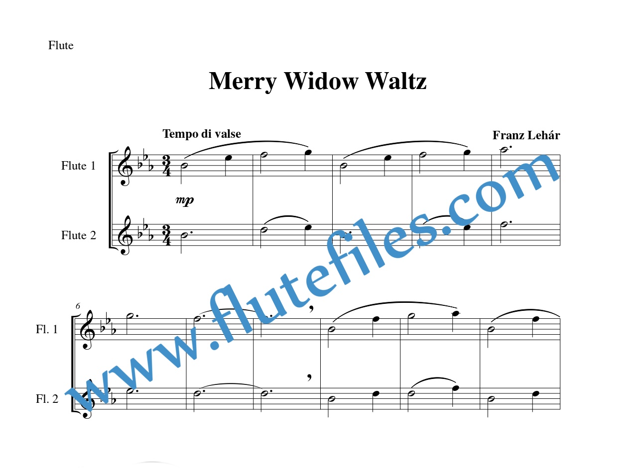 Flute part for Merry Widow Waltz flute duet and piano sheet music by Lehár