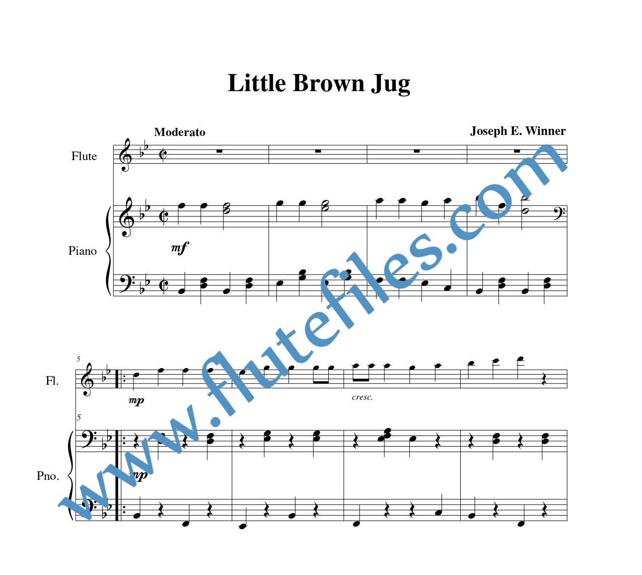 Piano accompaniment for Little Brown Jug flute solo sheet music
