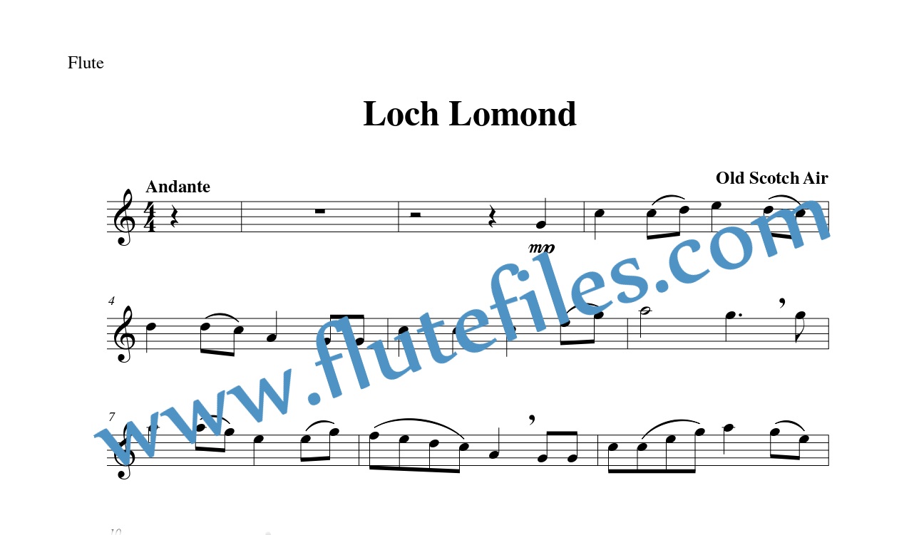 Flute part for Loch Lomond flute solo sheet music