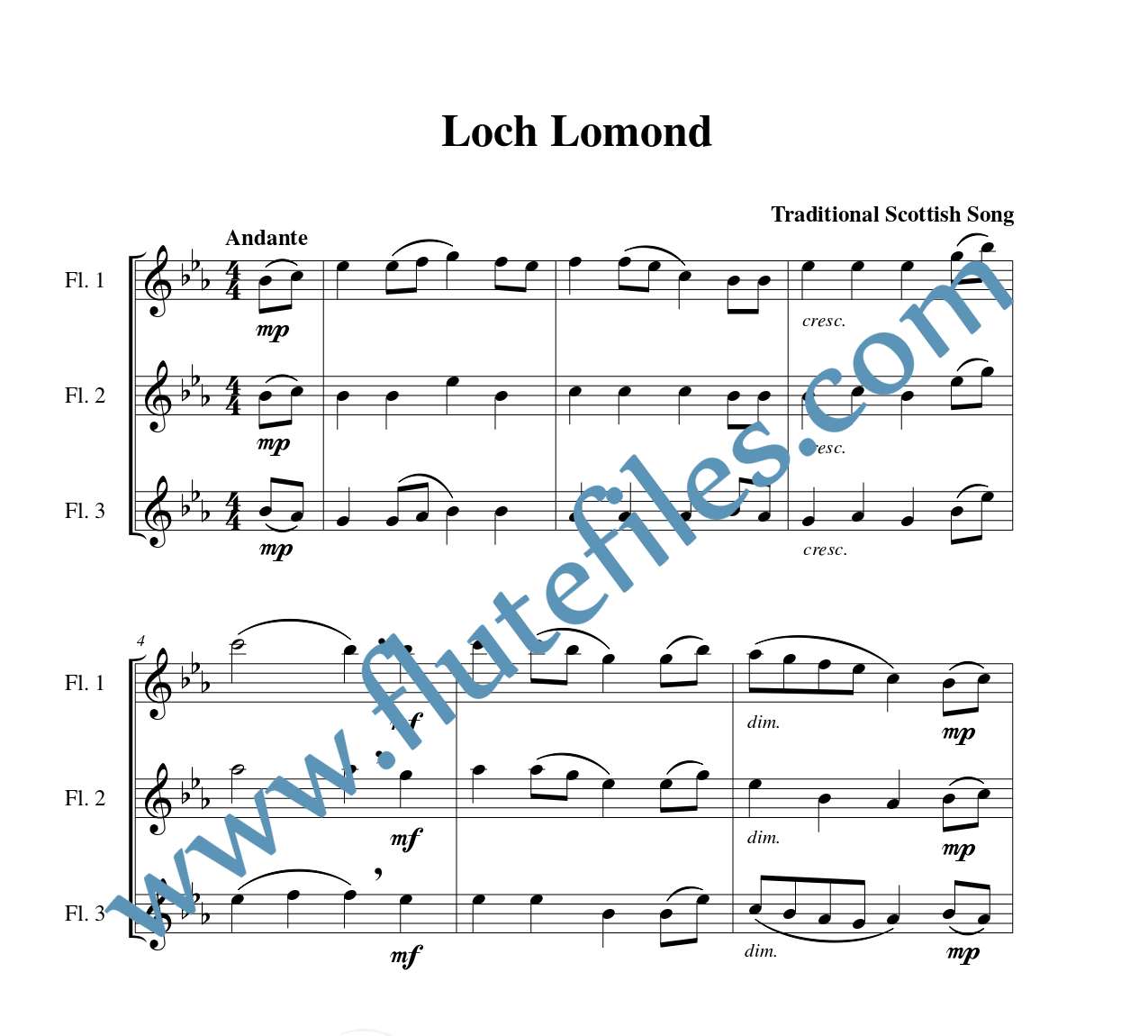 Loch Lomond flute trio sheet music