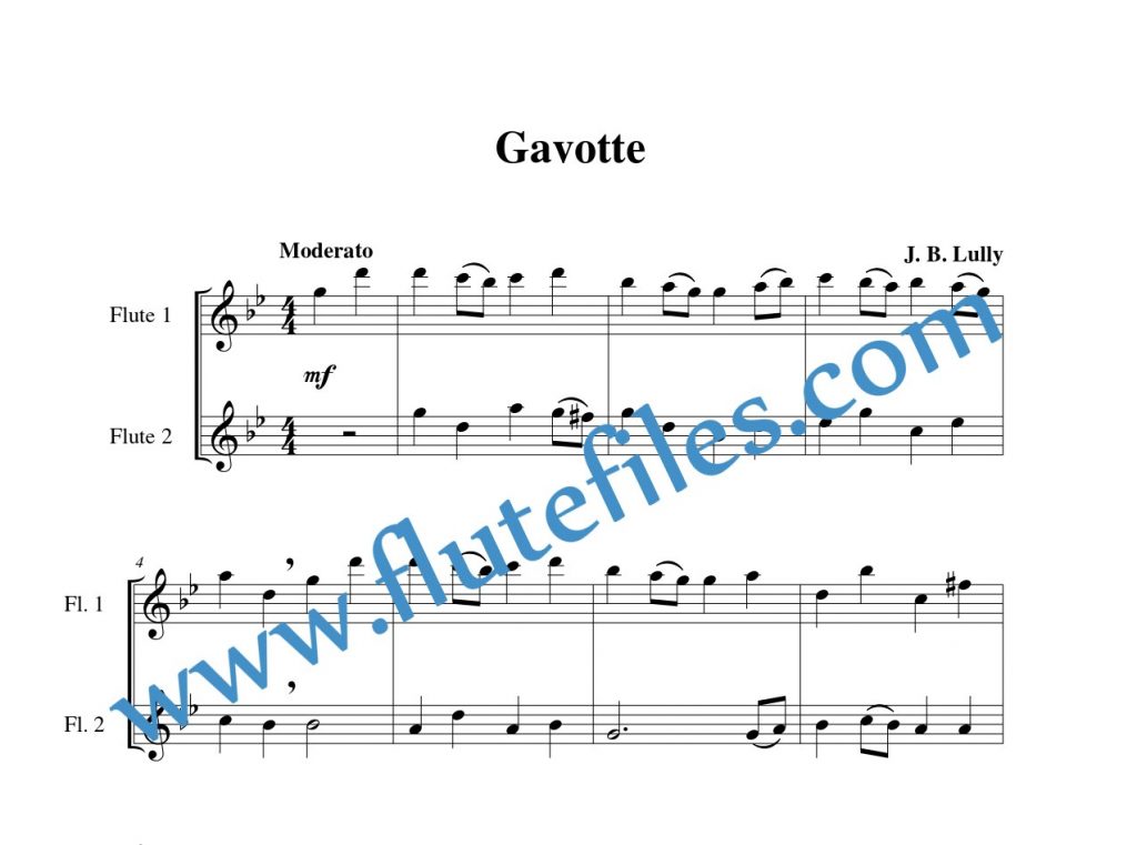 Gavotte flute duet sheet music by Lully
