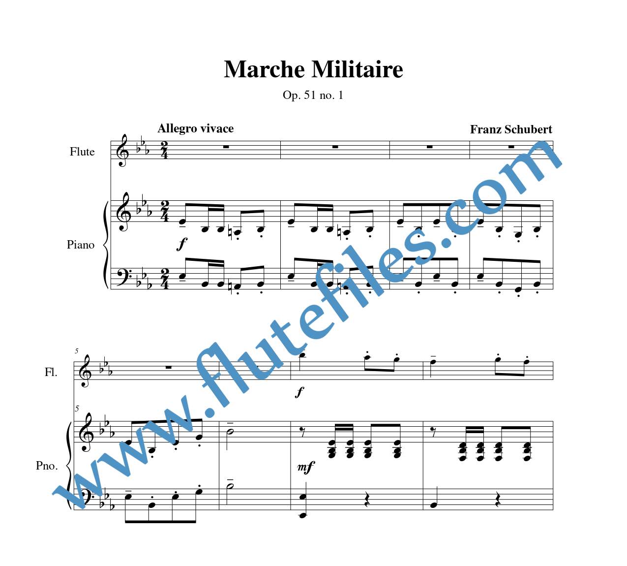 Piano accompaniment for Marche Militaire flute solo sheet music