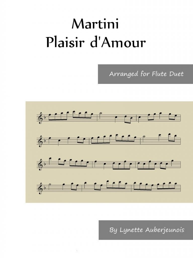 Sheet music cover for Plaisir dAmour flute duet by Martini