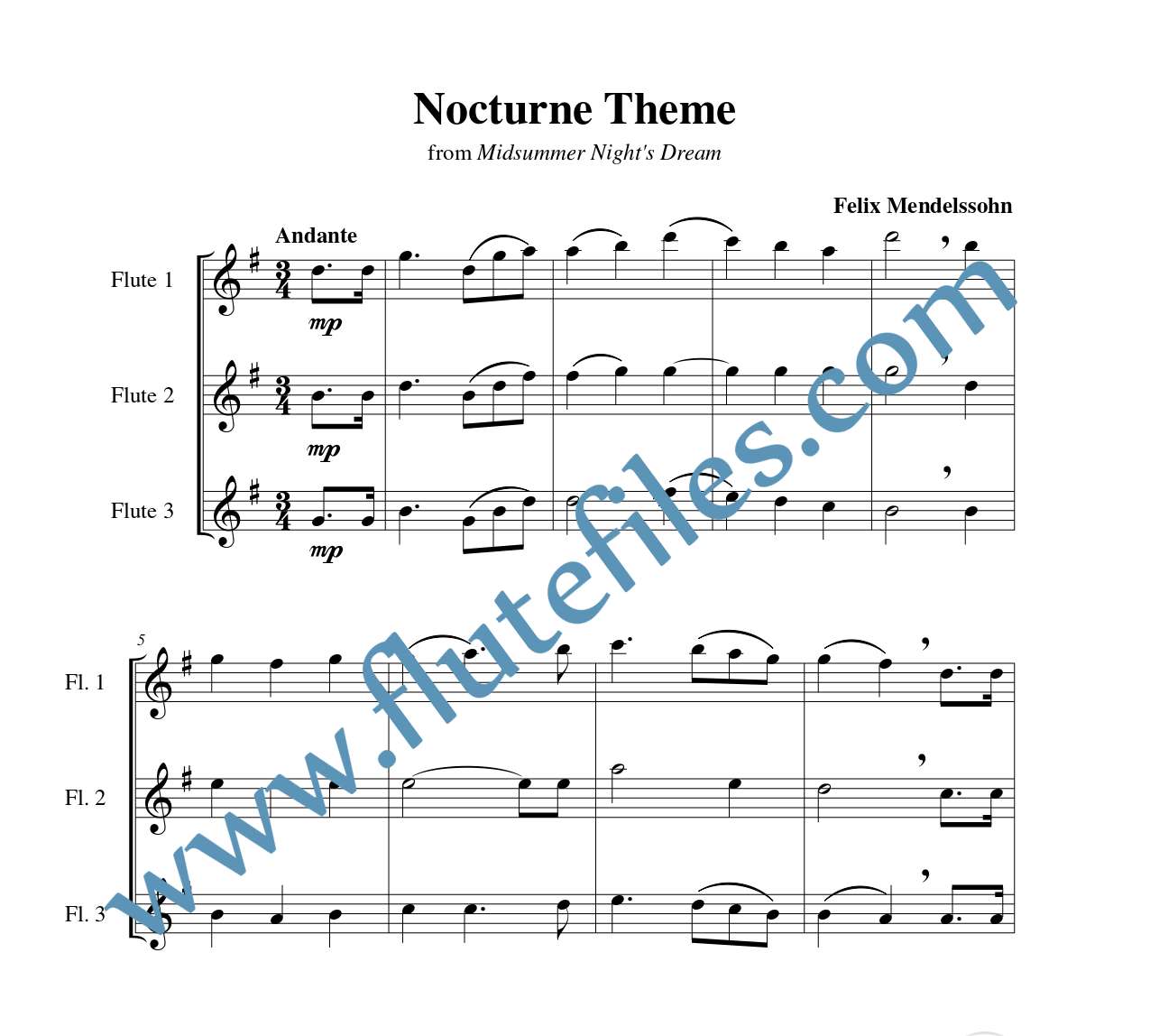 Nocturne, op. 61 no. 7 flute trio sheet music by Mendelssohn