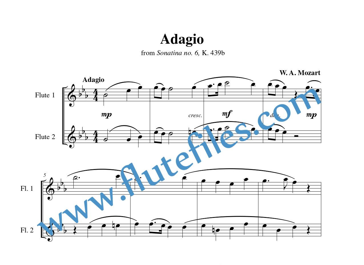 Adagio, K. 439b flute duet sheet music by Mozart