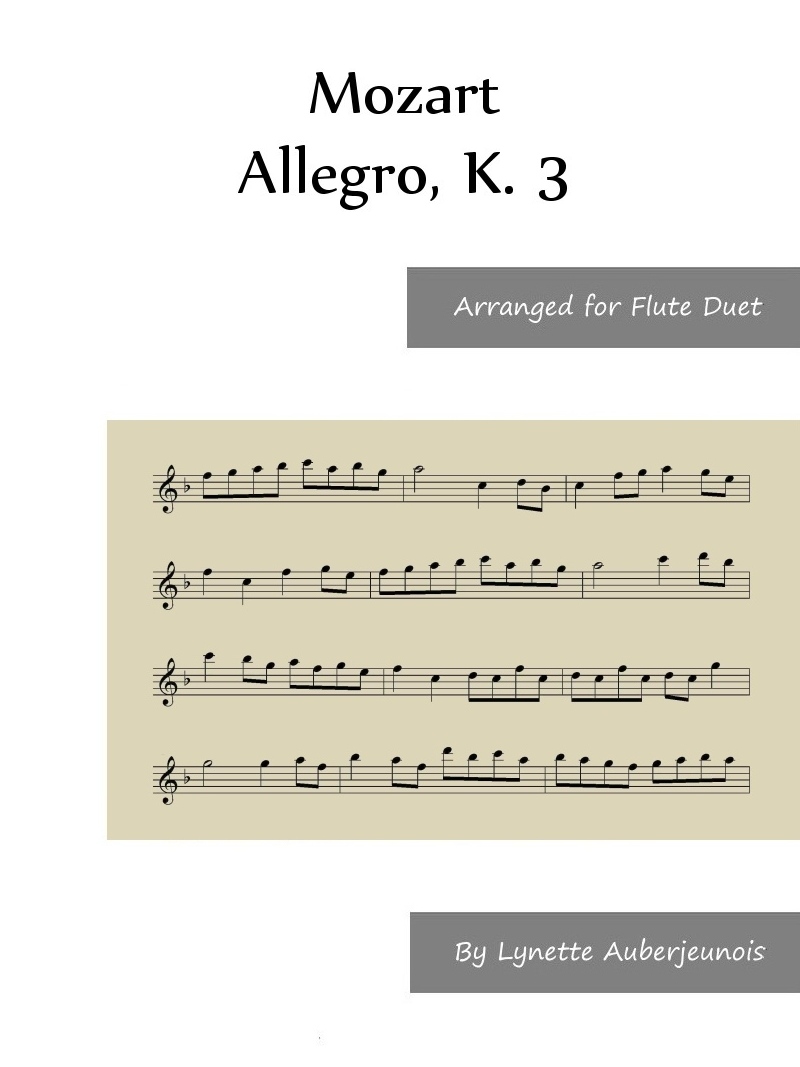 Sheet music cover for Allegro, K. 3 flute duet by Mozart