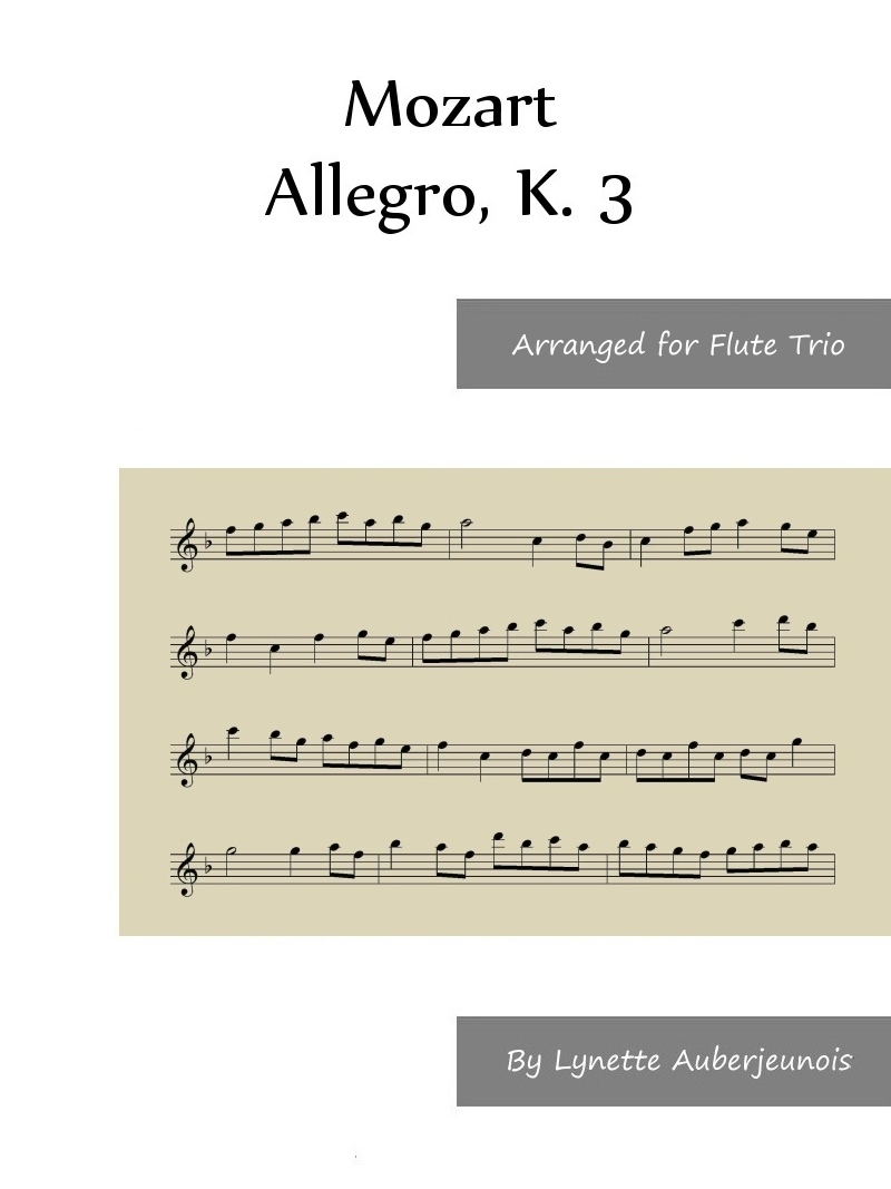 Sheet music cover for Allegro, K. 3 flute trio by Mozart