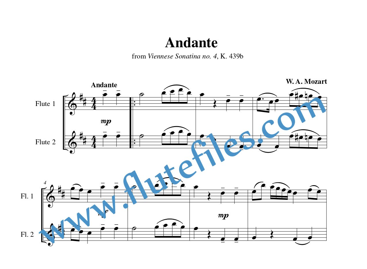 Andante, K. 439b flute duet sheet music by Mozart
