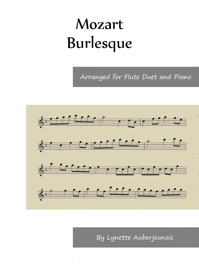 Sheet music cover for Burlesque flute duet and piano by Leopold Mozart
