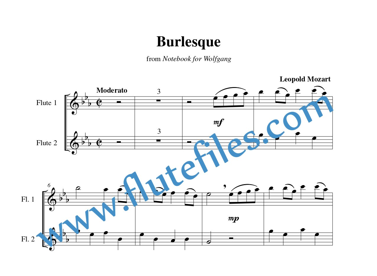 Flute part for Burlesque flute duet and piano sheet music by Leopold Mozart