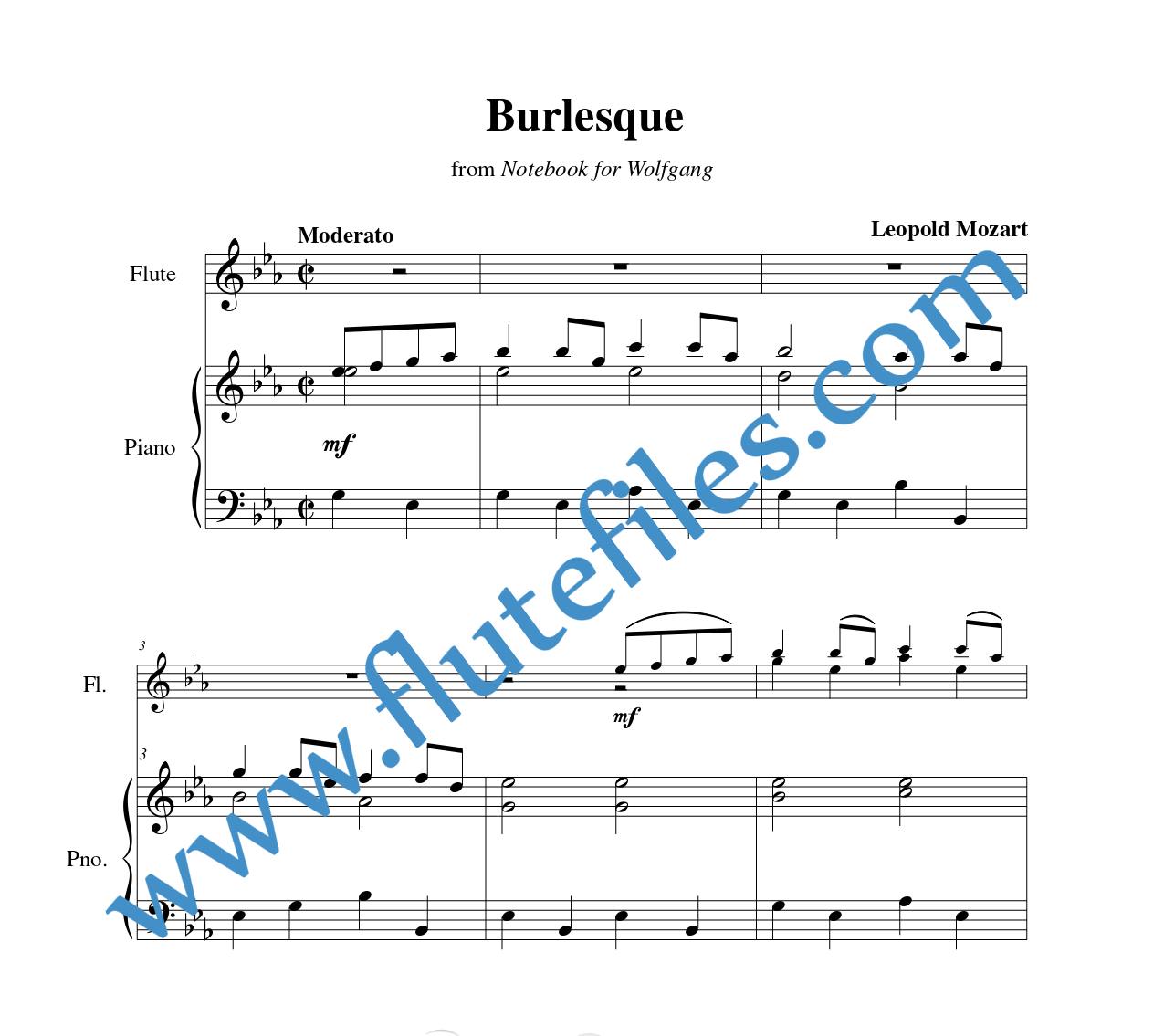 Piano accompaniment part for Burlesque flute duet and piano sheet music by Leopold Mozart