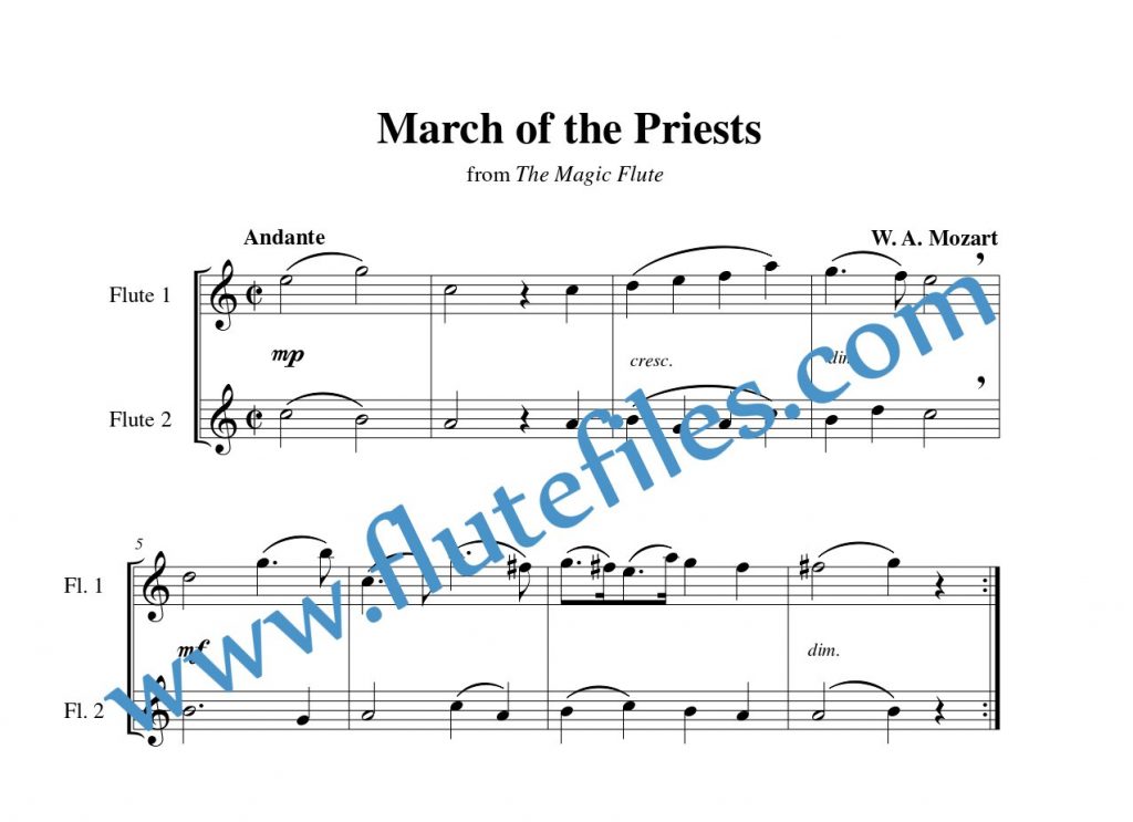 March of the Priests flute duet sheet music by Mozart