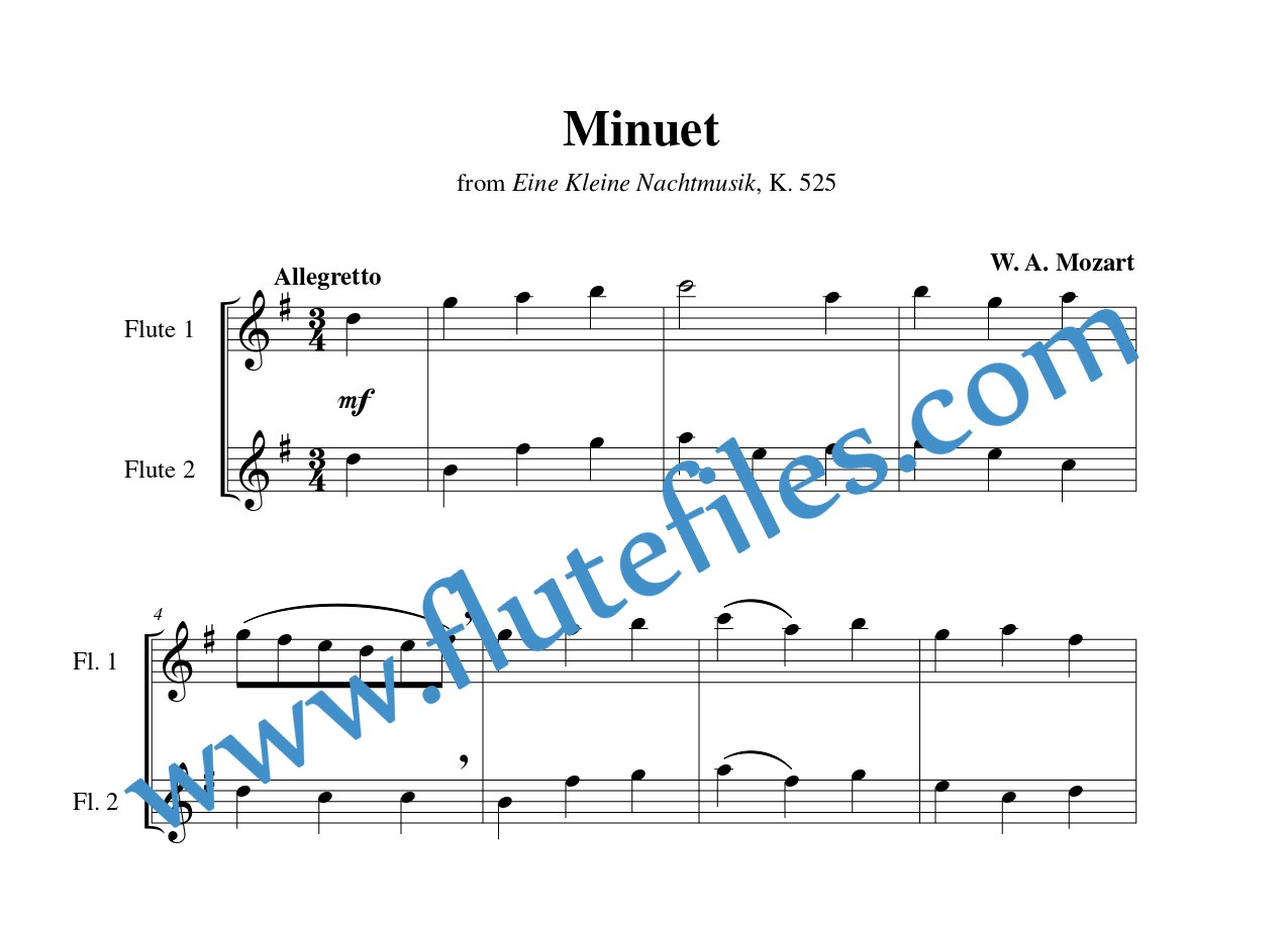 Minuet, K. 525 flute duet sheet music by Mozart