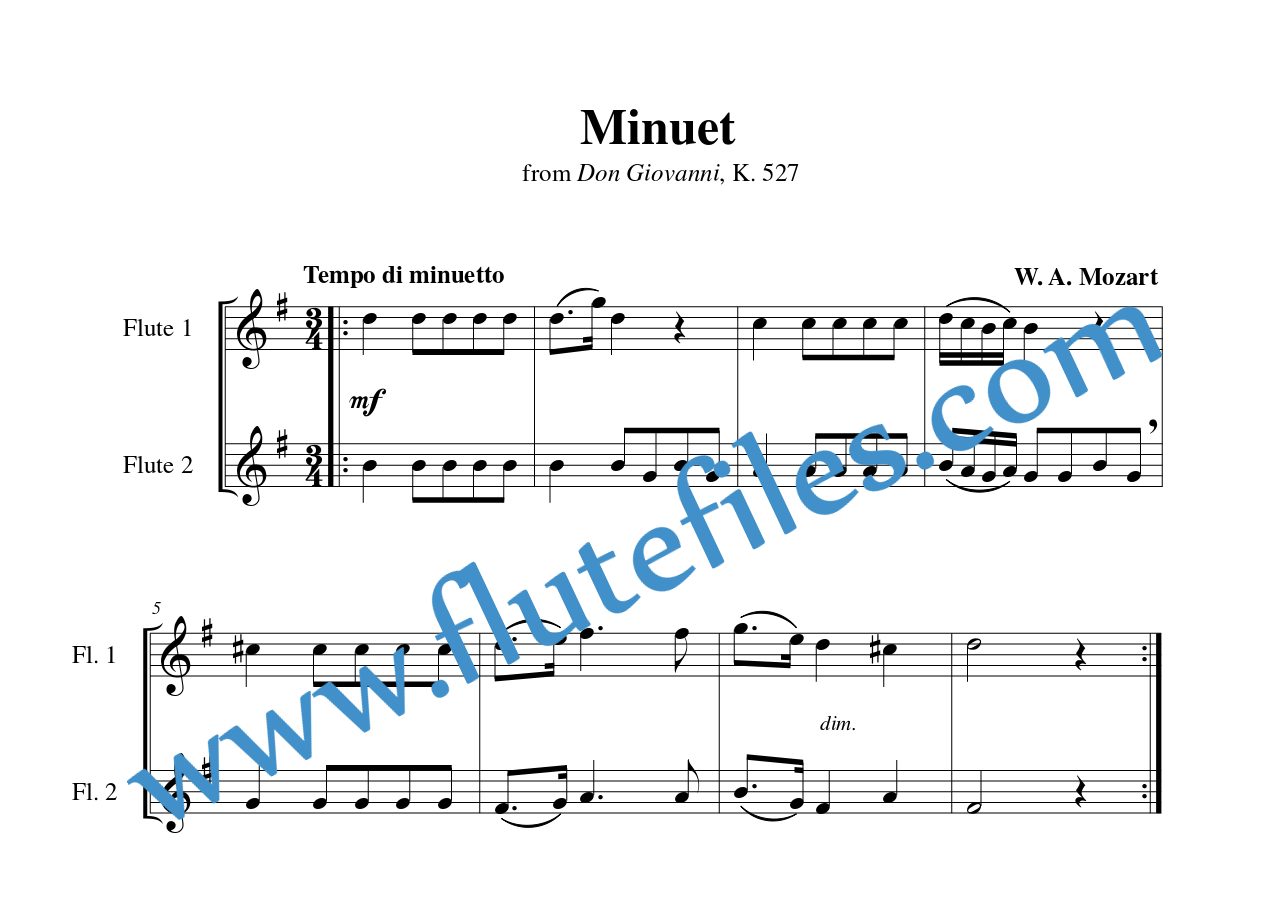 Mozart Minuet, K. 527 Flute Duet Flute Files Publishing