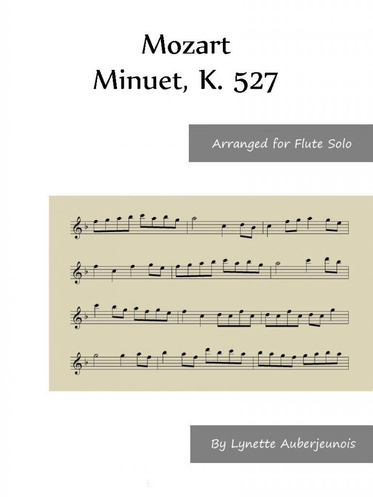 Sheet music cover for Minuet, K. 527 flute solo by Mozart