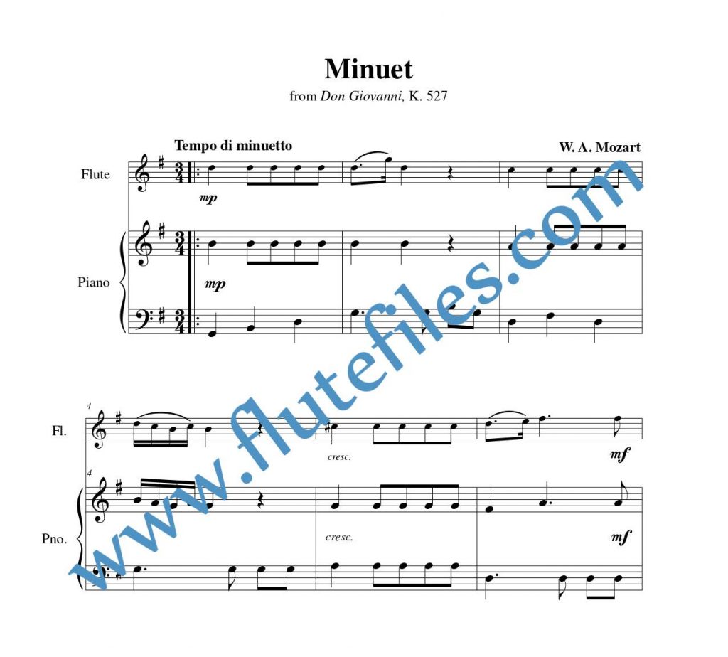 Piano accompaniment part for Minuet, K. 527 flute solo sheet music by Mozart
