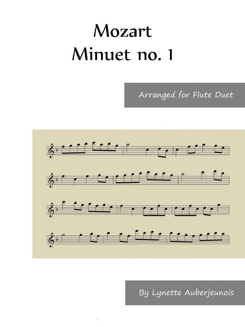 Sheet music cover for Minuet no. 1 flute duet by Leopold Mozart