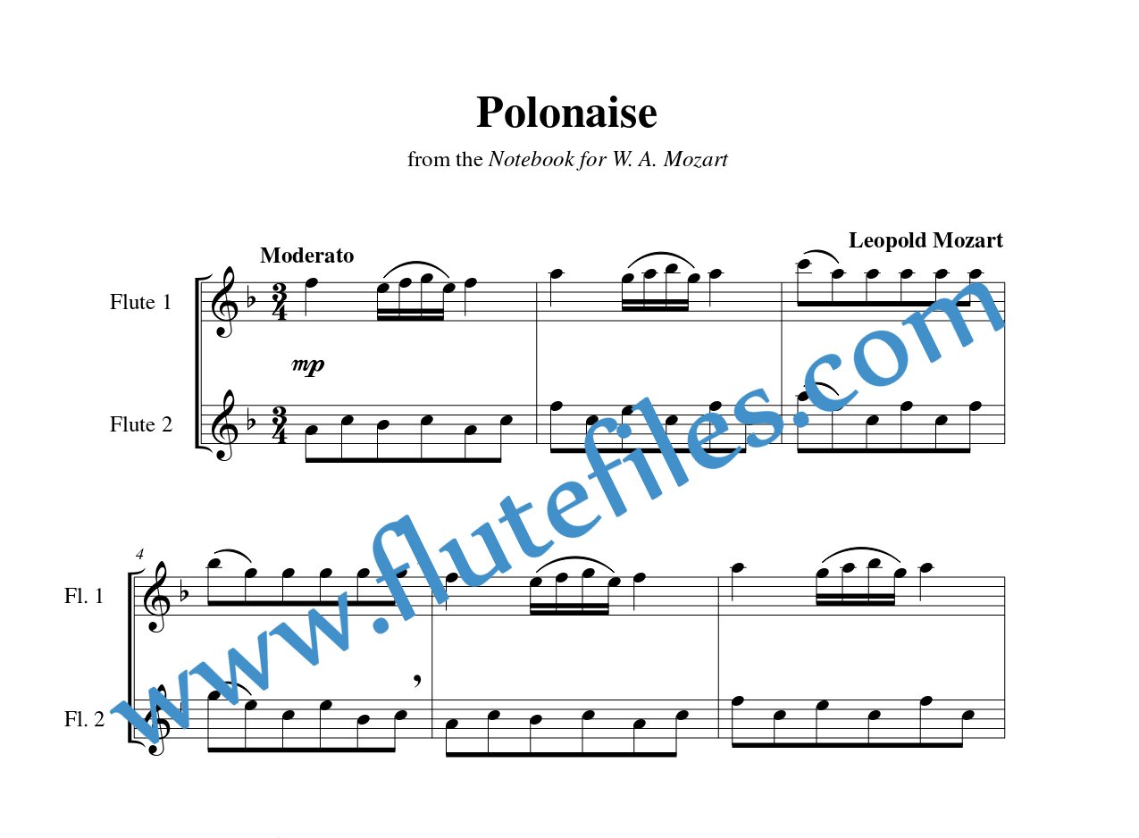 Polonaise flute duet sheet music by Leopold Mozart