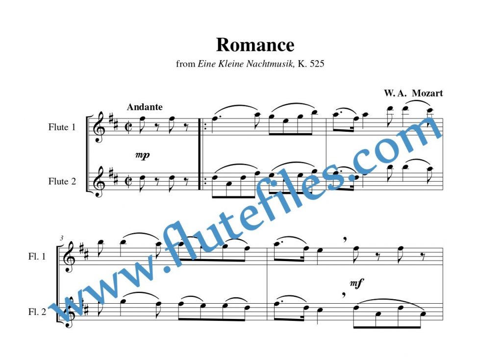 Romance, K. 525 flute duet sheet music by Mozart