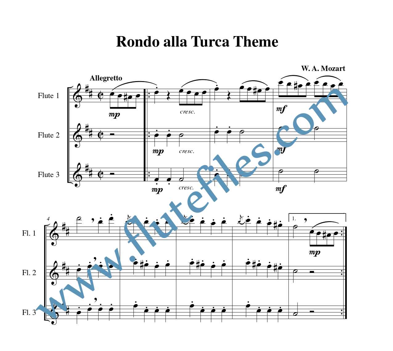 Rondo alla Turca Theme flute trio sheet music by Mozart