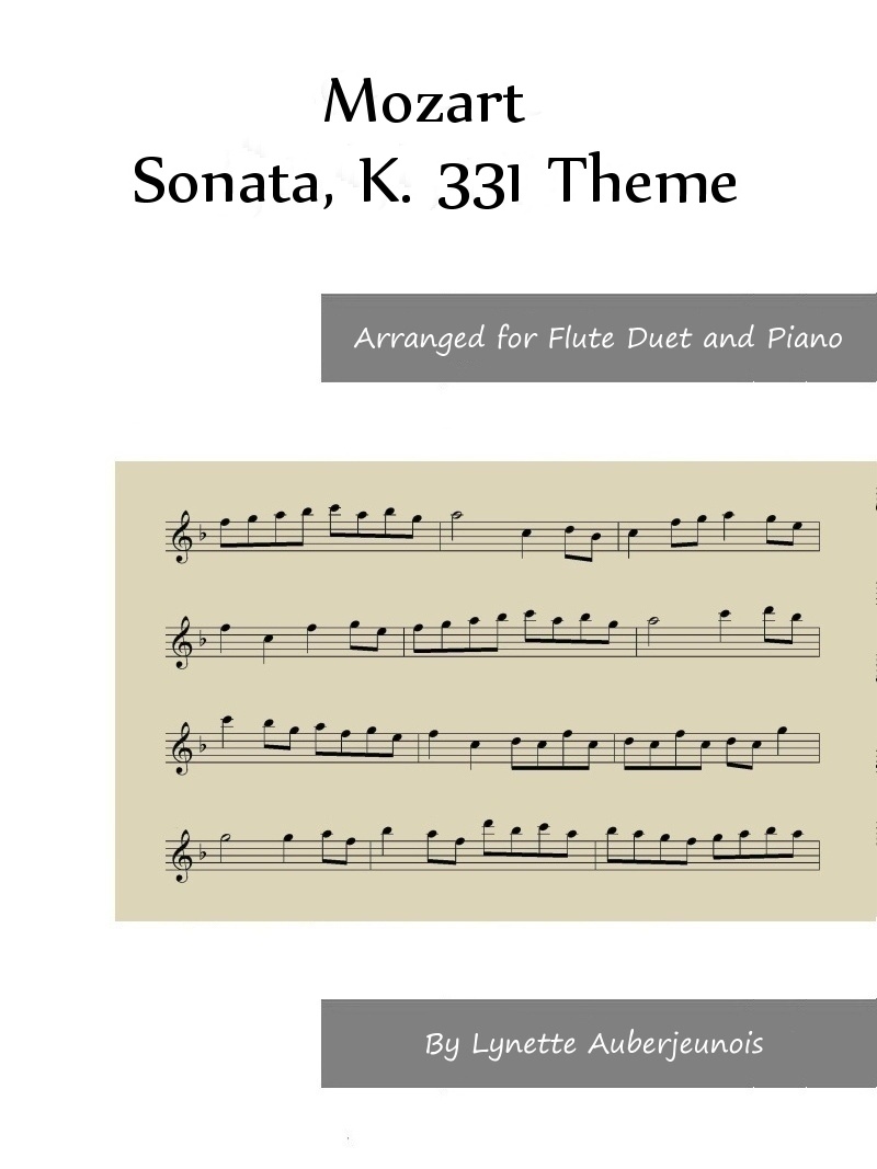 Sheet music cover for Sonata, K 331 Theme flute duet and piano by Mozart