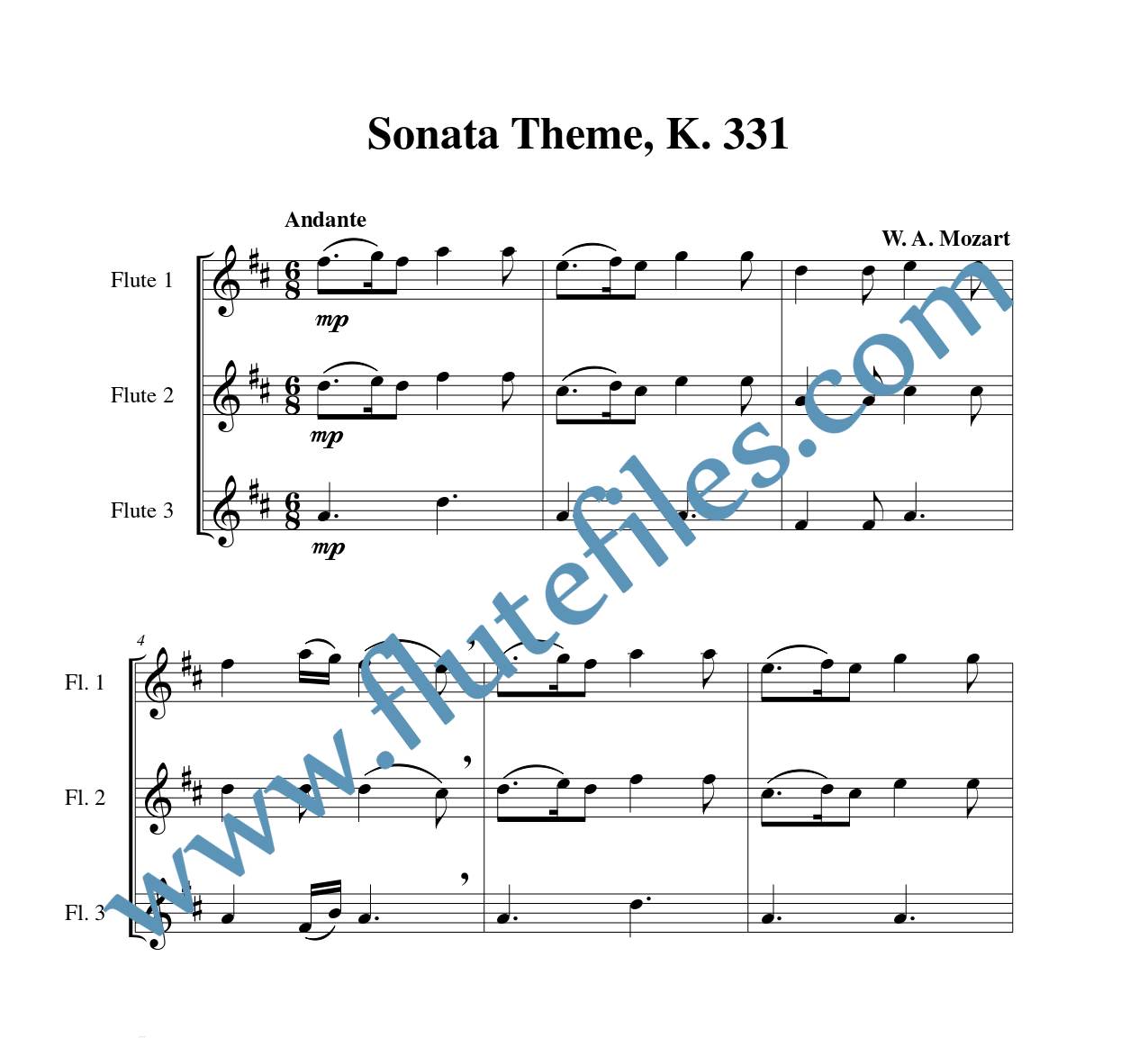 Sonata Theme, K. 331 flute trio sheet music by Mozart