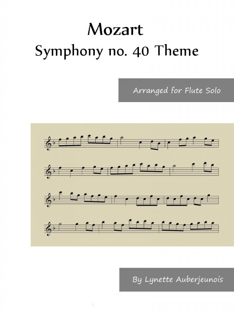 Sheet music cover for Symphony no. 40 Theme flute solo by Mozart